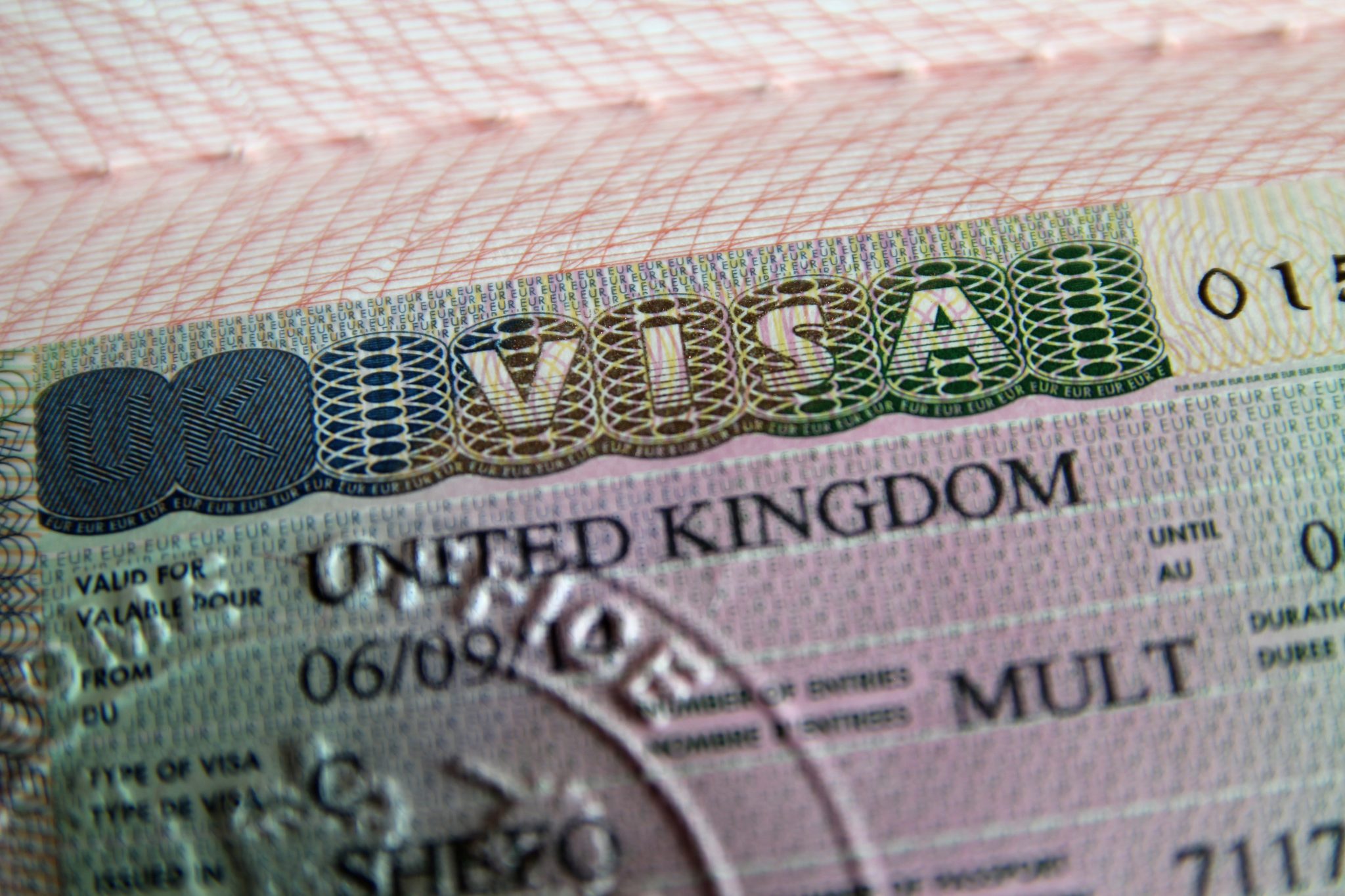 United Kingdom visa in passport